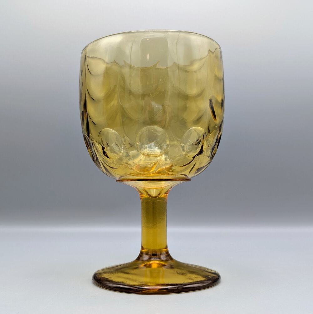 Vintage Bartlett Collins Amber Drape Thumbprint Goblet Water Wine Chalice 6" MCM